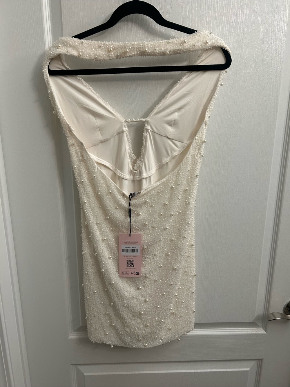 NWT Versailles Deep Plunge Embellished Mini Dress in White - Picture 4 of 14